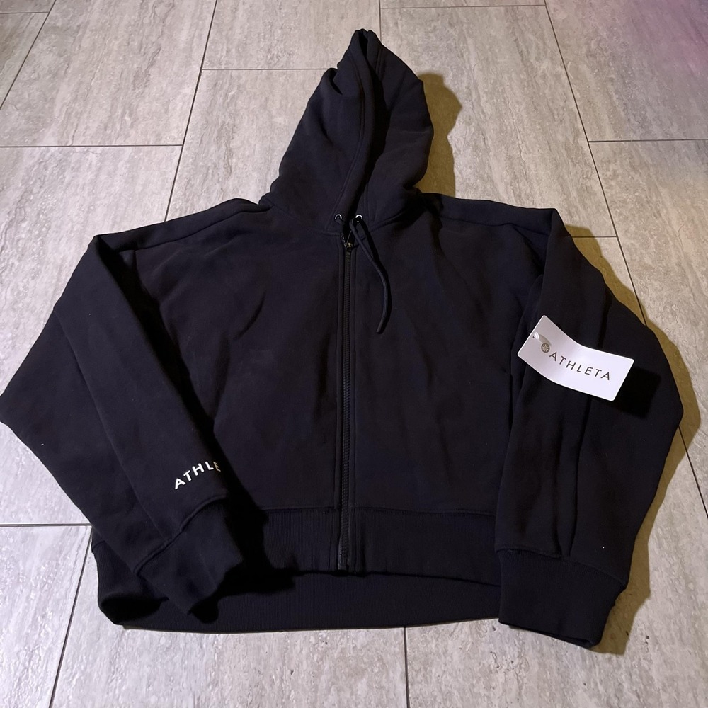Athleta Hoodie Womens Small Black Forever Fleece Full Zip Daisy Chain Fields